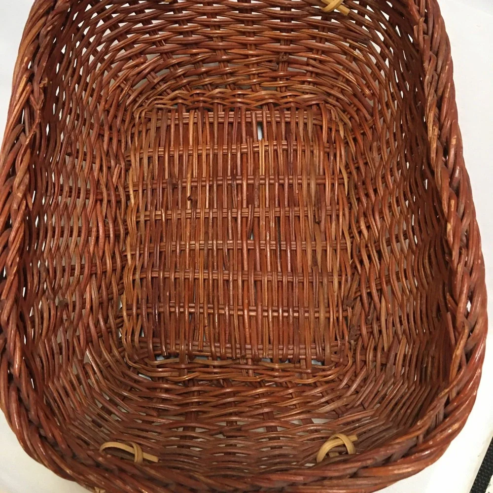 Wicker Storage Basket Home Decor OS Brown Rectangular Woven Tray Cottagecore
